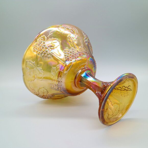 Vintage Indiana Glass Marigold Carnival Glass Fruit Bowl Compote | Harvest Grape - Picture 3 of 6